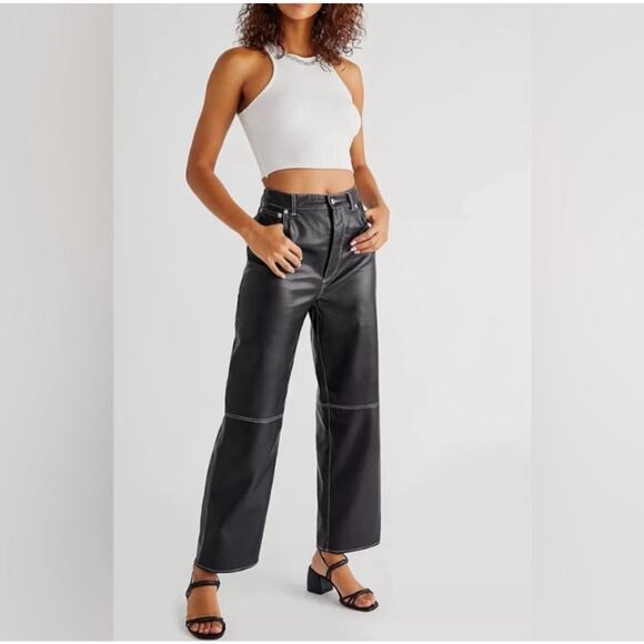 Free People It Factor Vegan Leather Straight Leg Pants - Picture 1 of 10